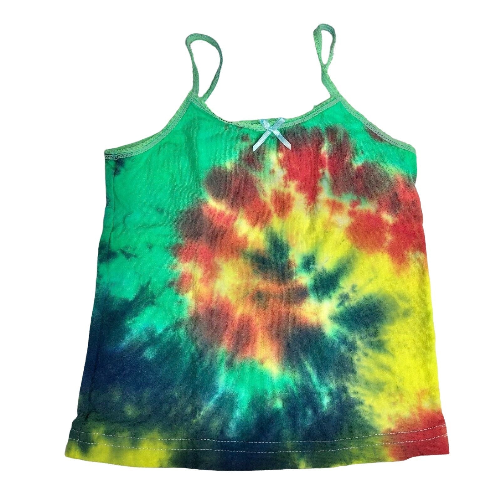 Tie-Dye Cotton Girls Tank Top 2-3T Blue Green Red Yellow Hand Dyed