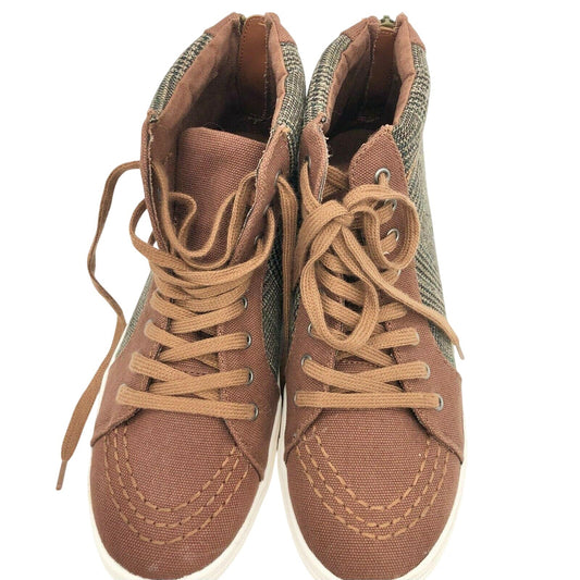 American Eagle Brown Plaid Hi Top Sneakers Womens 10 Zip Back Tie Front