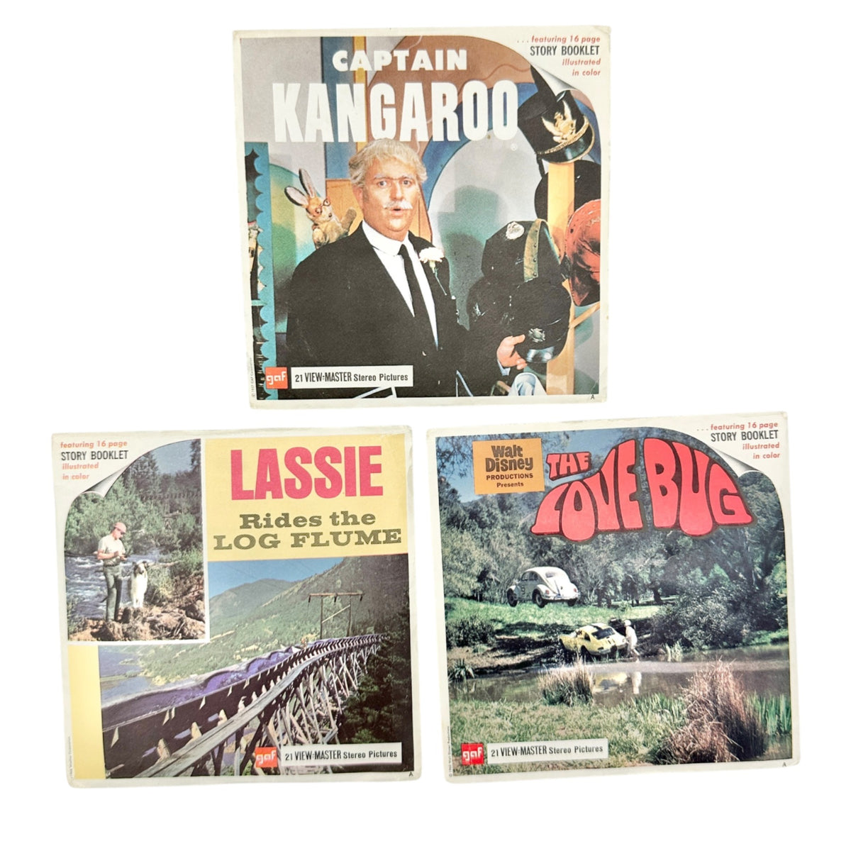 Vintage View Master 3 Reels w Booklets Set Captain Kangaroo Lassie The Love Bug