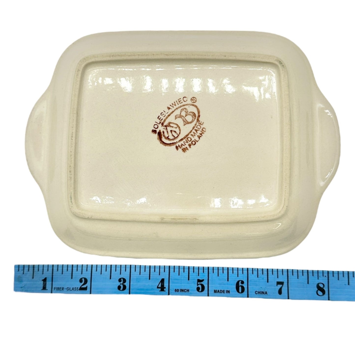 Handmade Boleslawiec Polish Pottery Butter Dish w Lid Blue+White Pattern 8.5 x 6