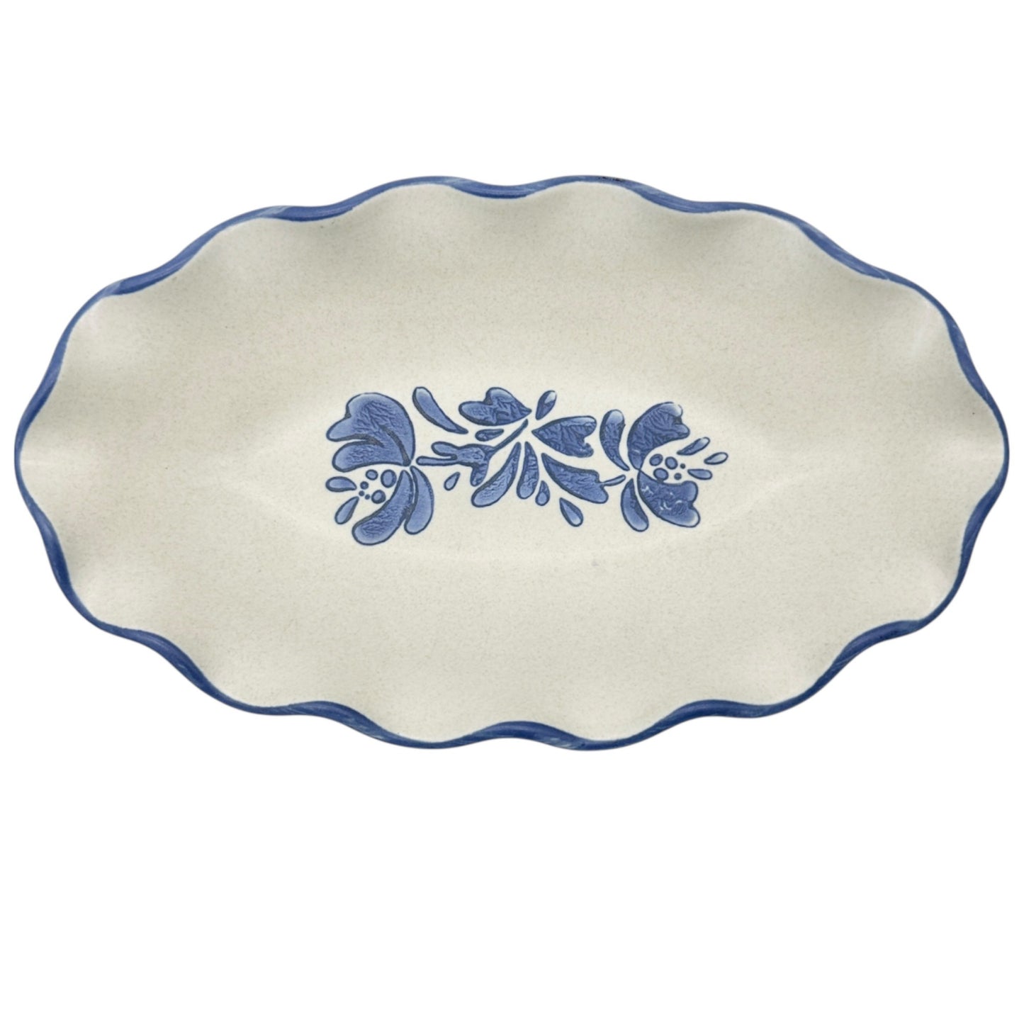 Pfaltzgraff Oval Scalloped Ceramic Bowls Set Of 4 Stone Blue Floral and Trim 9x5