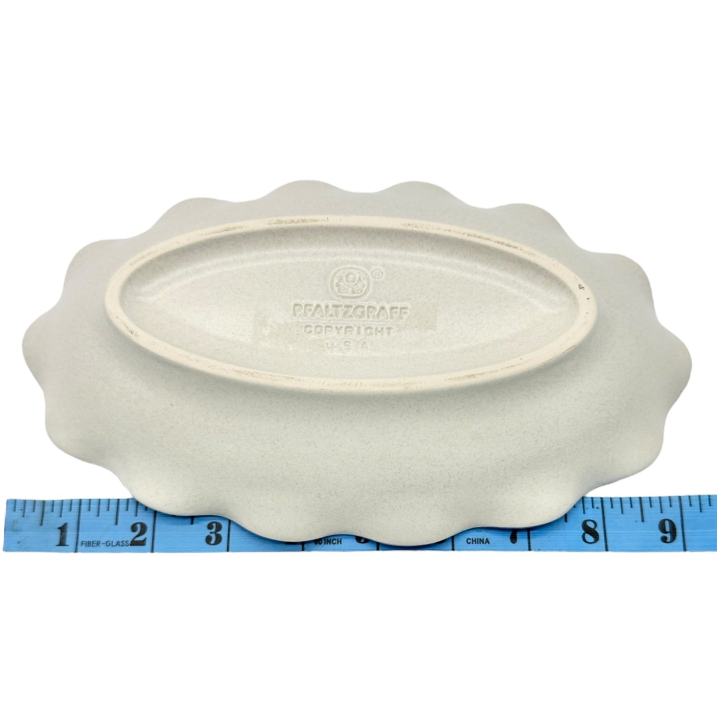Pfaltzgraff Oval Scalloped Ceramic Bowls Set Of 4 Stone Blue Floral and Trim 9x5
