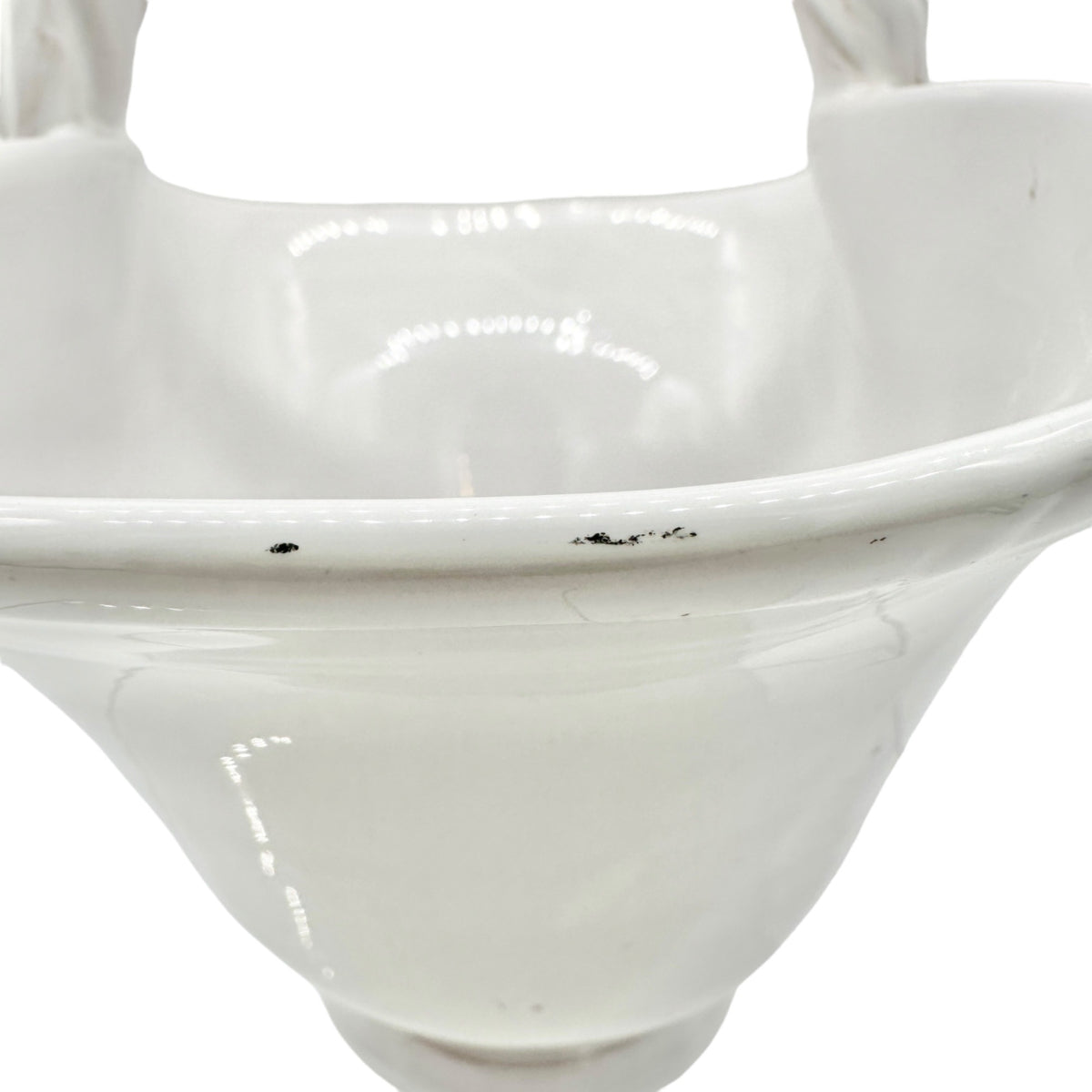 Handmade Ceramic Pottery Basket White with Lemon Leaf Design Vallauris France