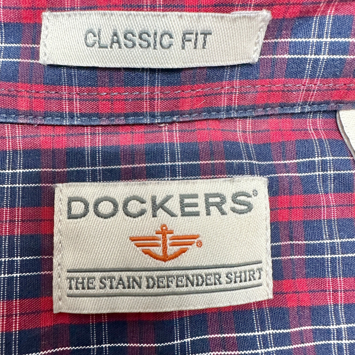 Dockers Mens XL Dress Shirt Classic Fit Stain Defender Plaid Button-Down