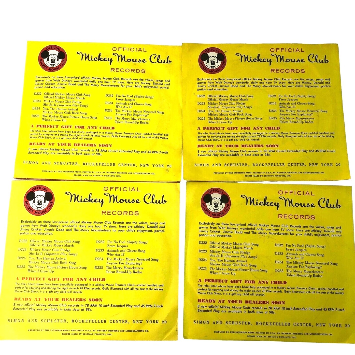 Set of 4 Disney Mickey Mouse Club Records Vintage theme song more fun