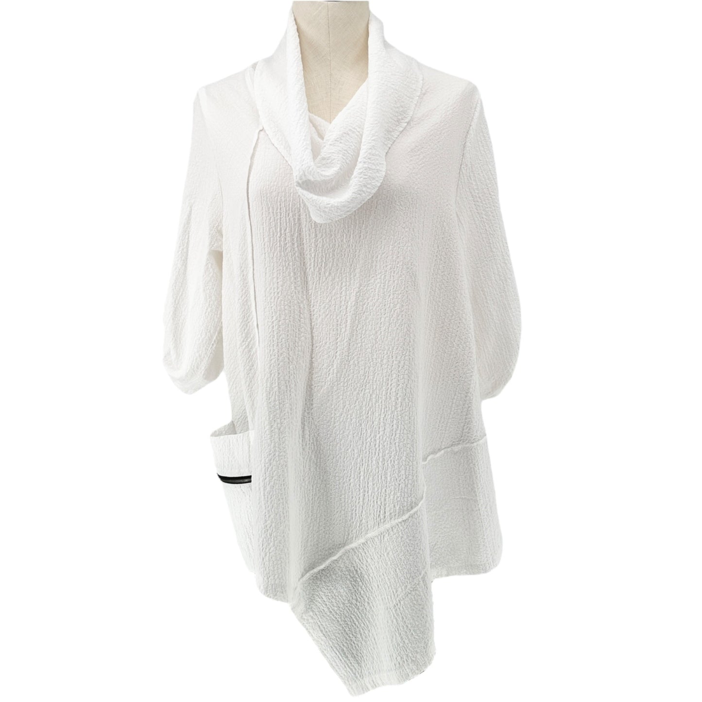 Moonlight Top Womens Oversized M Asymmetric Cowl Neck Breezy White Zip Pocket
