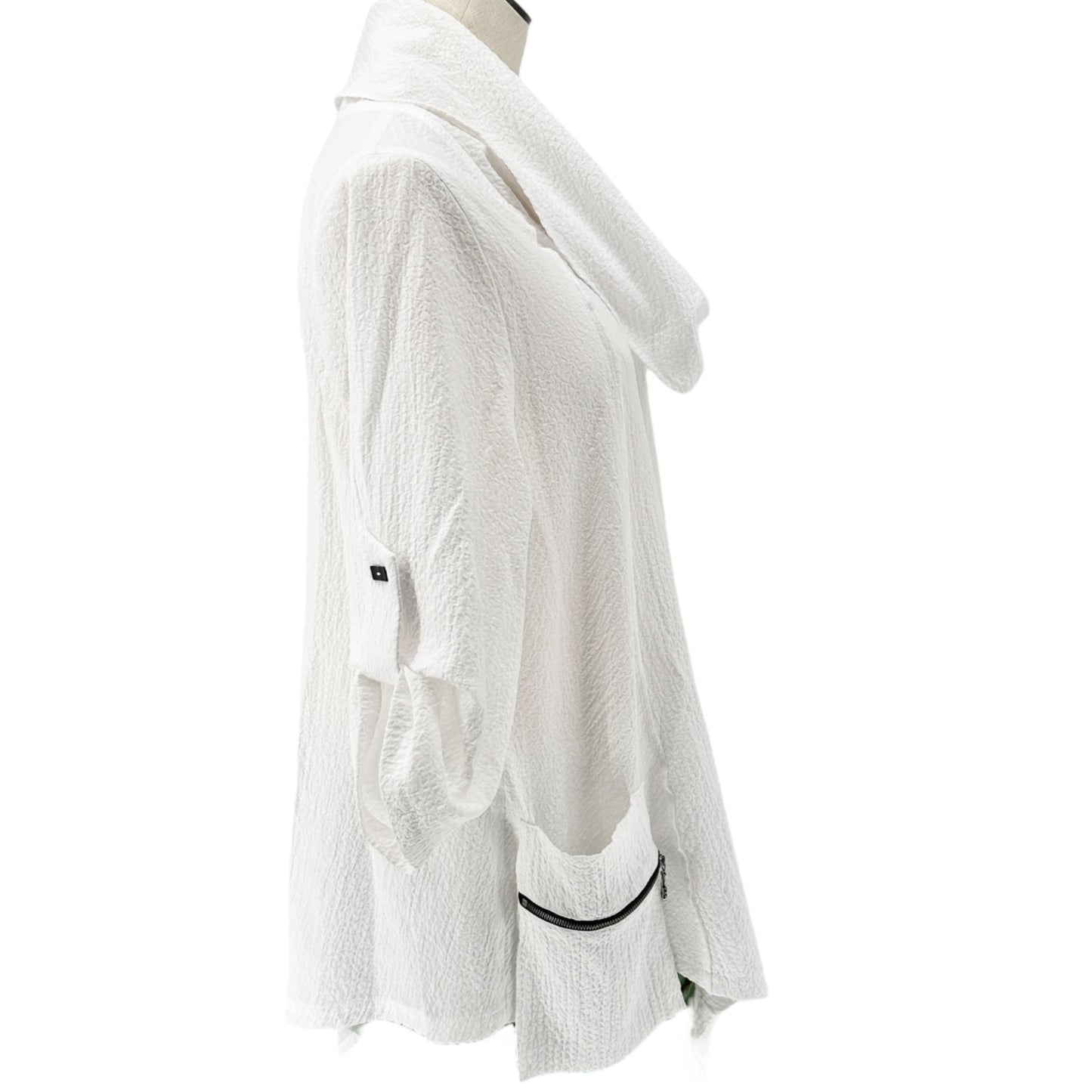 Moonlight Top Womens Oversized M Asymmetric Cowl Neck Breezy White Zip Pocket