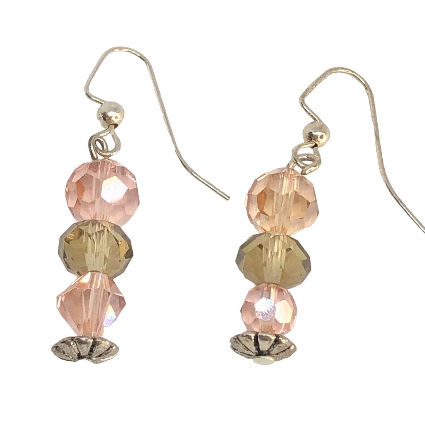 Handcrafted Earrings Peach & Brown Crystal Beads Gentle Delicate Youth NEW