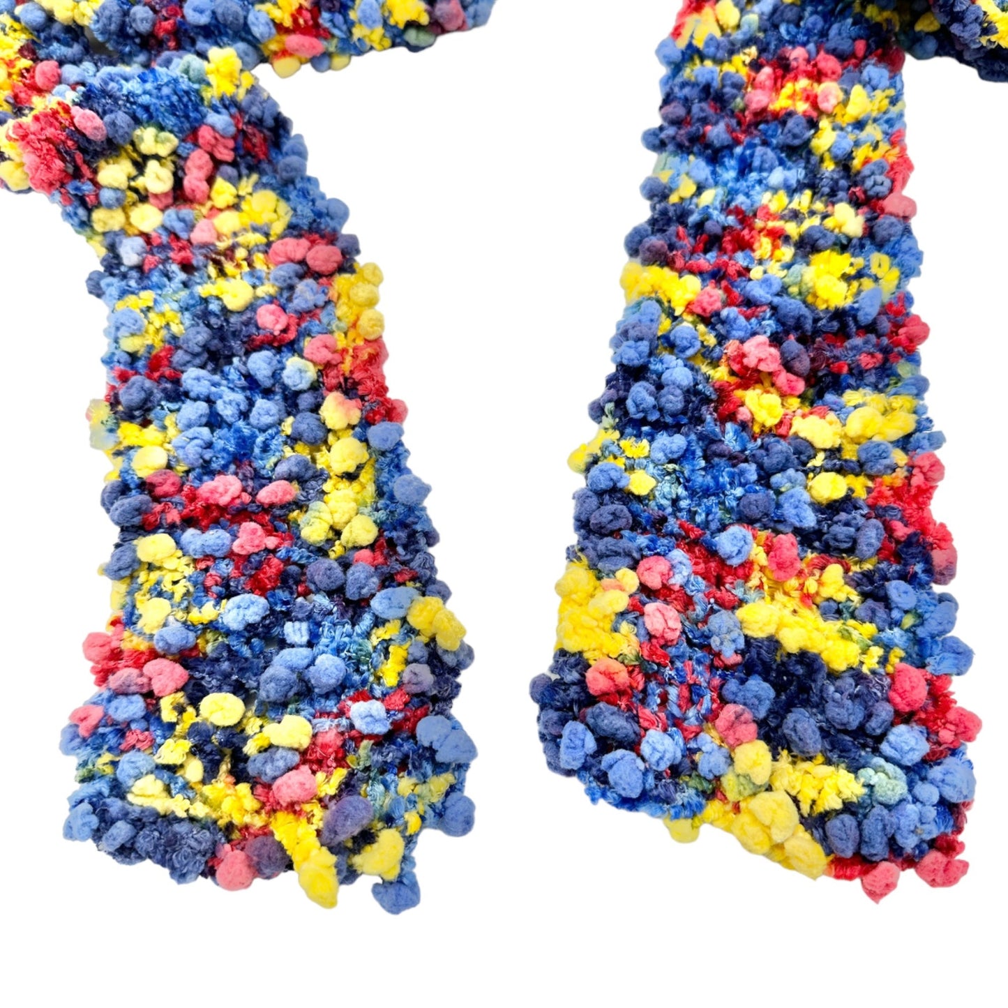 Handmade Knit Scarf Multicolor Knobby Pom Pom Yarn 90x4