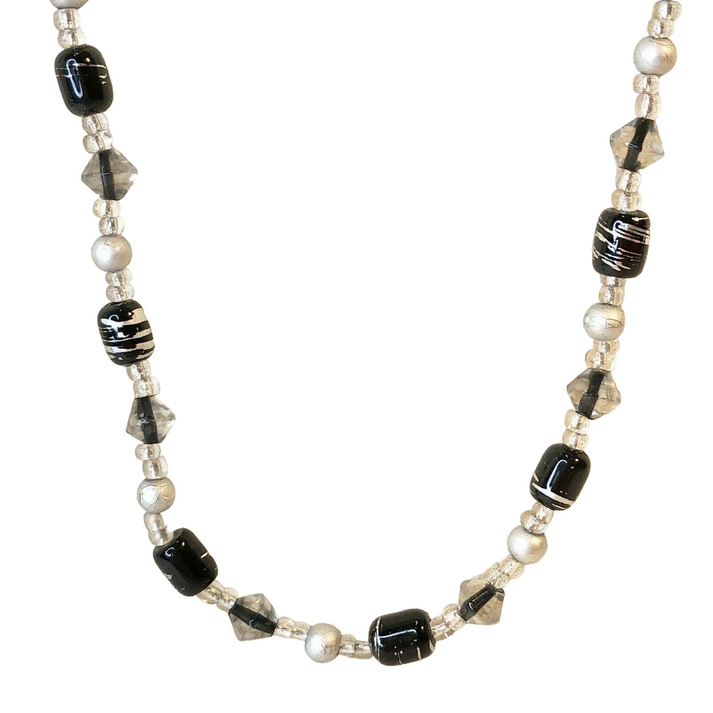 Handcrafted Necklace Black Clear & Silver Beads Simply Elegant Versatile NEW