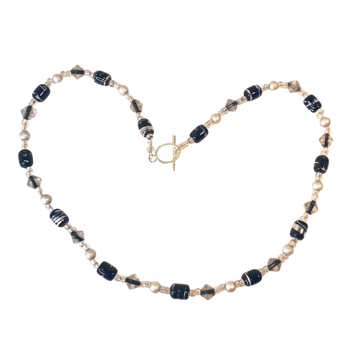 Handcrafted Necklace Black Clear & Silver Beads Simply Elegant Versatile NEW