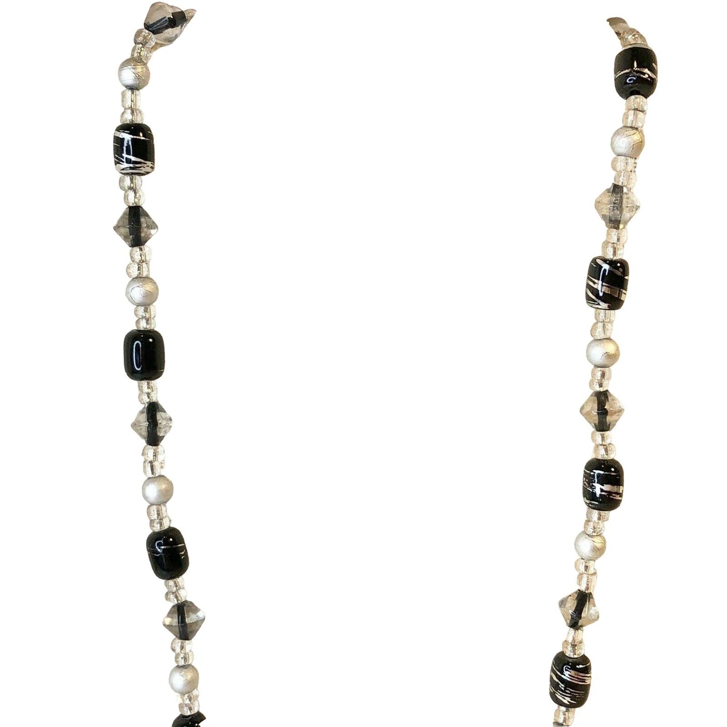 Handcrafted Necklace Black Clear & Silver Beads Simply Elegant Versatile NEW