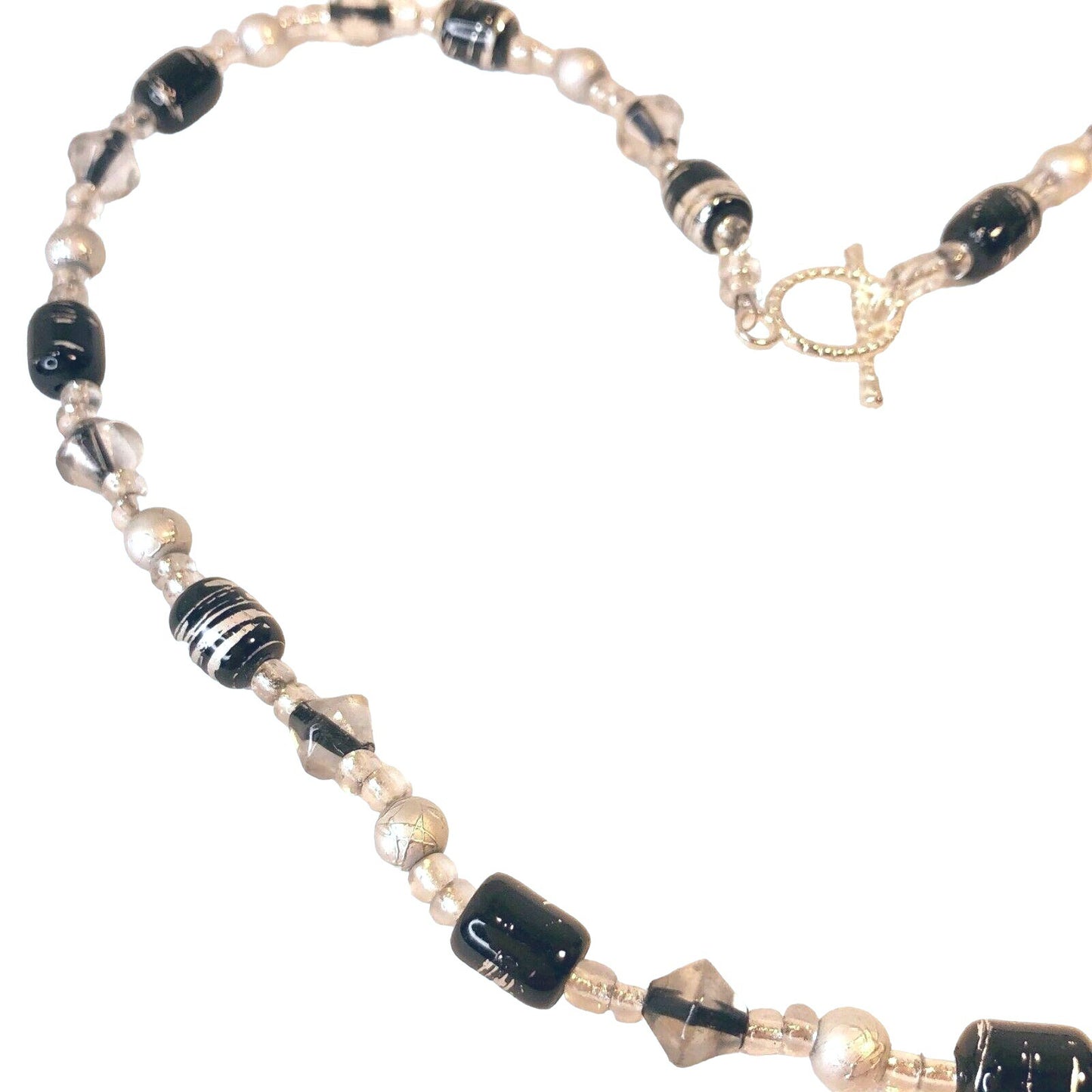 Handcrafted Necklace Black Clear & Silver Beads Simply Elegant Versatile NEW