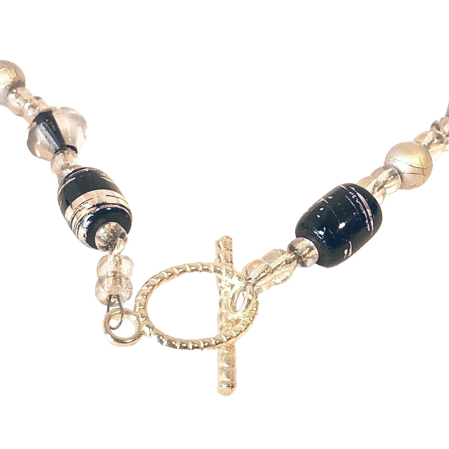 Handcrafted Necklace Black Clear & Silver Beads Simply Elegant Versatile NEW