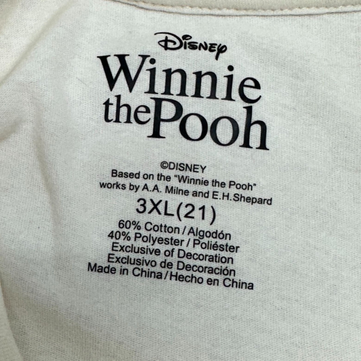 Disney Winnie The Pooh Ivory Cream Graphic T Shirt With Patches 3XL Cotton Blend