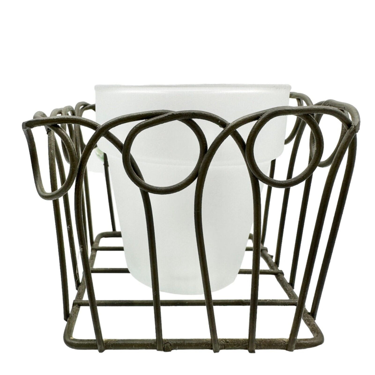 Votive Candle Holder Wire Glass 4.5 x 3 x 3 3D Flowers Attached