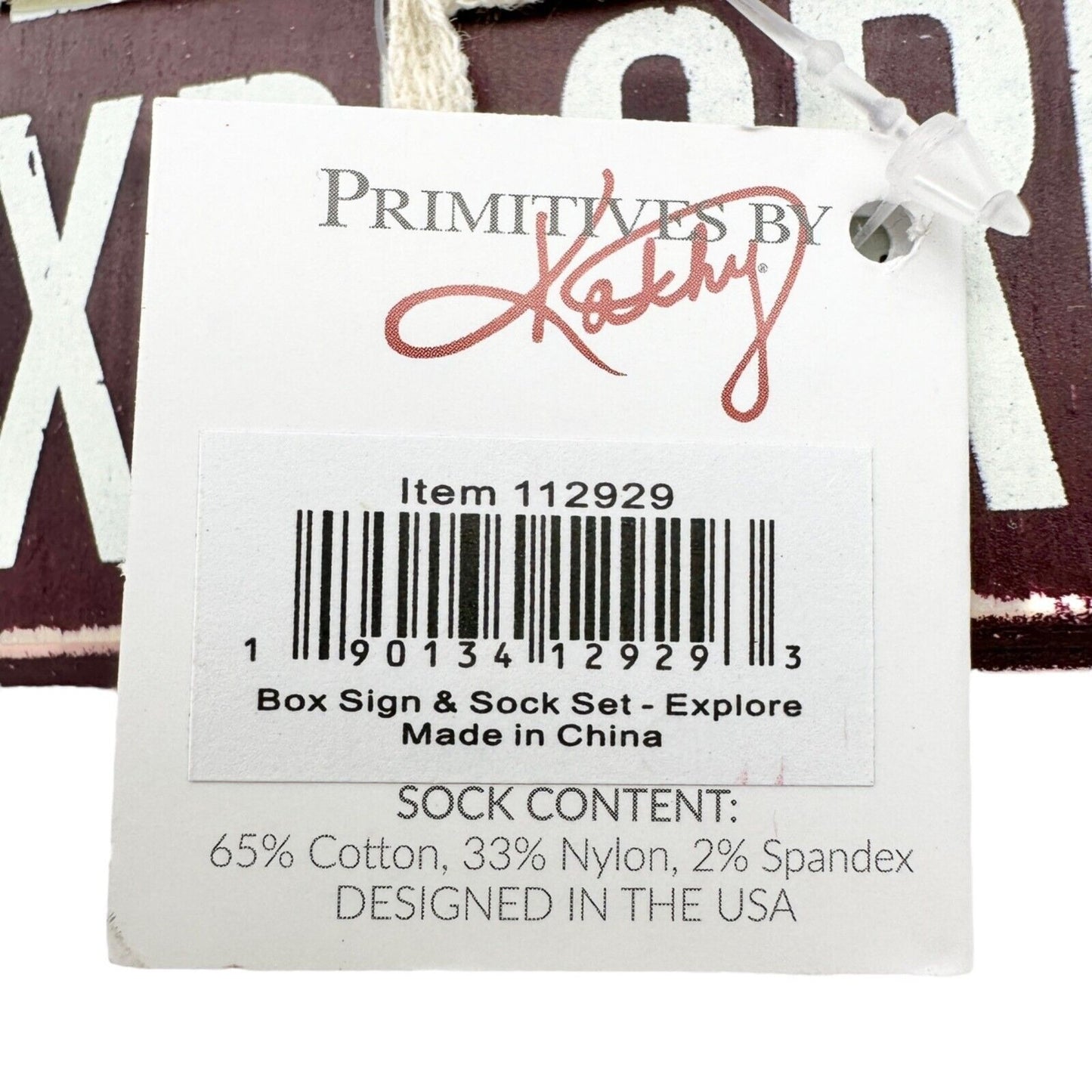 Primitives by Kathy 'Never Stop Exploring' Box Sign & Orange Socks Set NWT