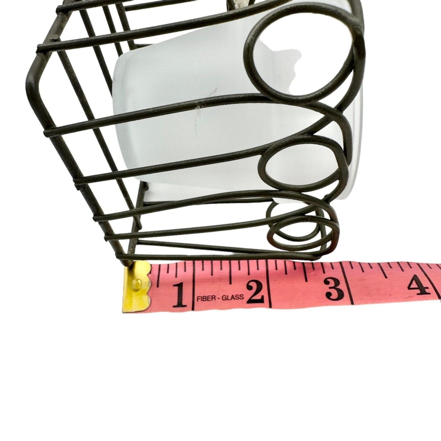 Votive Candle Holder Wire Glass 4.5 x 3 x 3 3D Flowers Attached