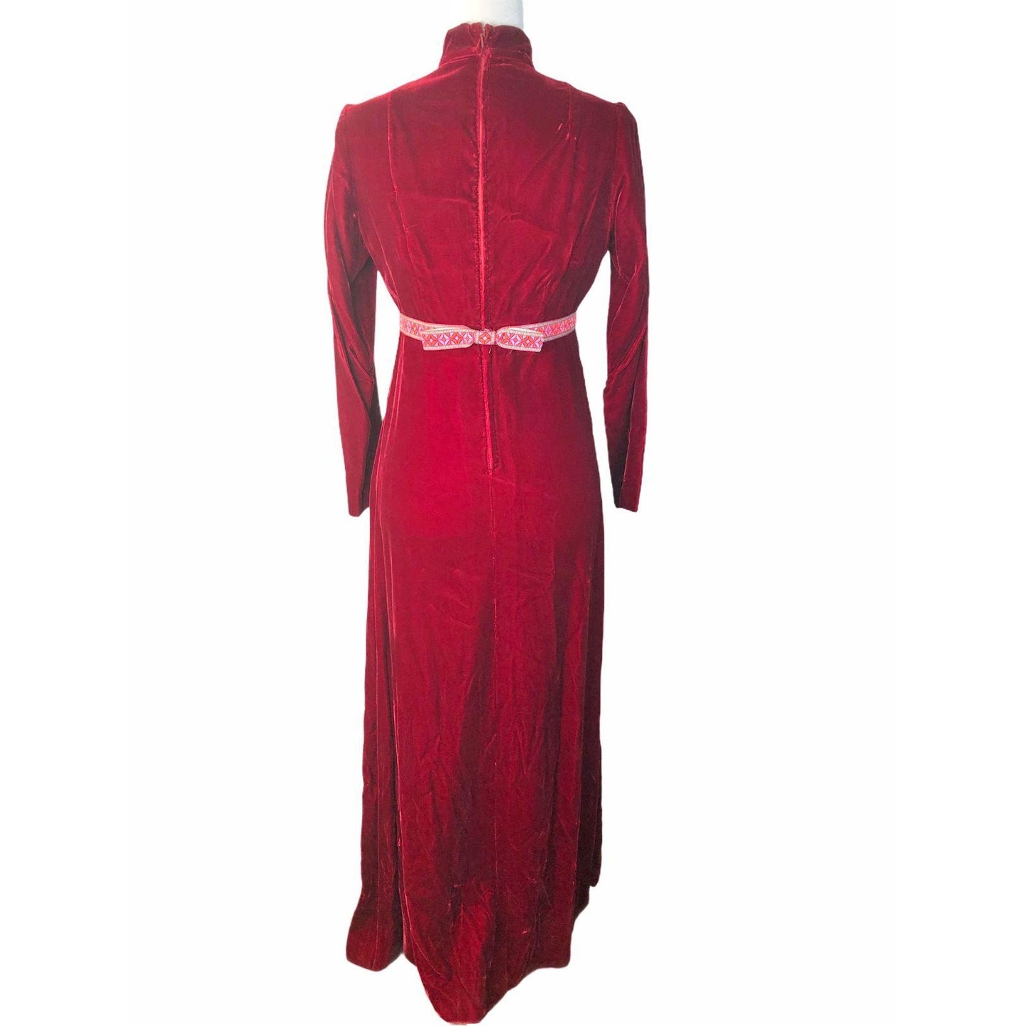 Vintage Long Velvet LS Maroon Empire Waist Dress Handmade Modest