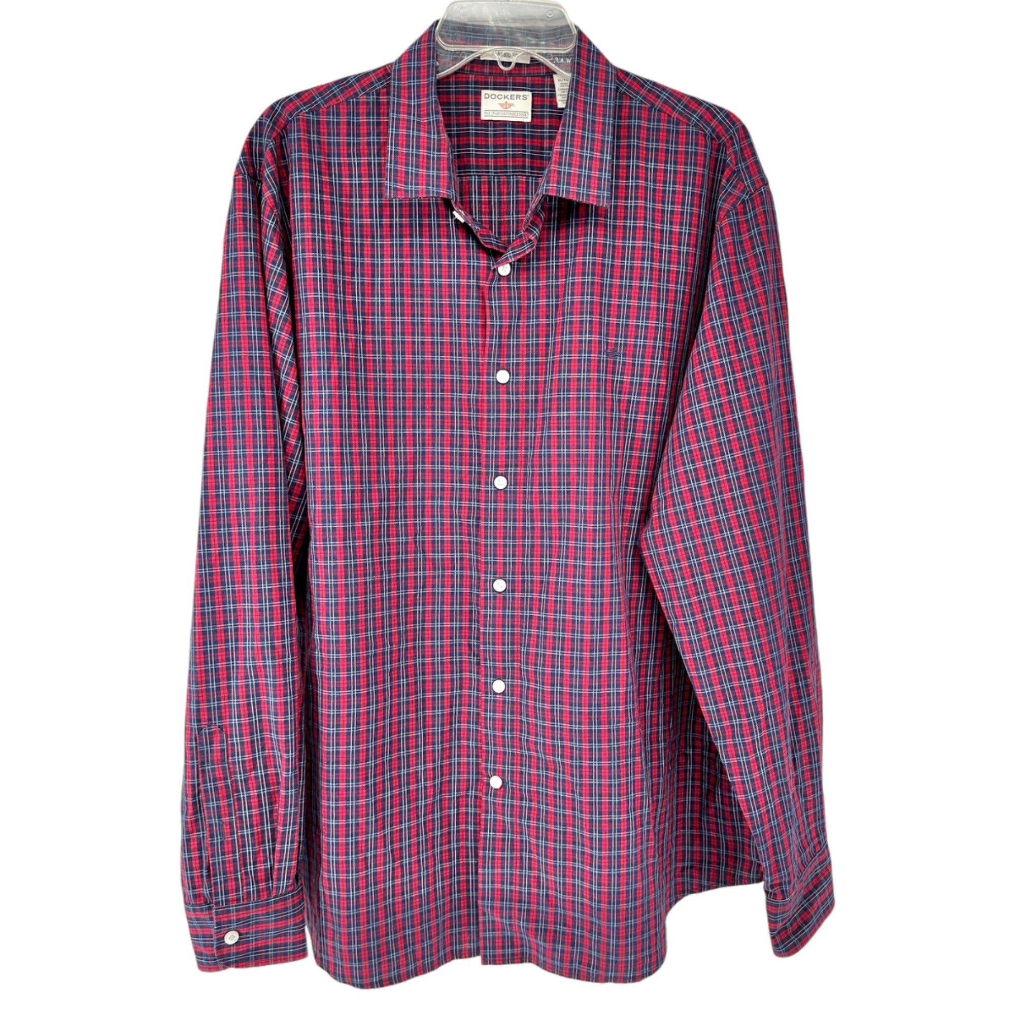 Dockers Mens XL Dress Shirt Classic Fit Stain Defender Plaid Button-Do Dockers Mens XL Dress Shirt Classic Fit Stain Defender Plaid Button-Do