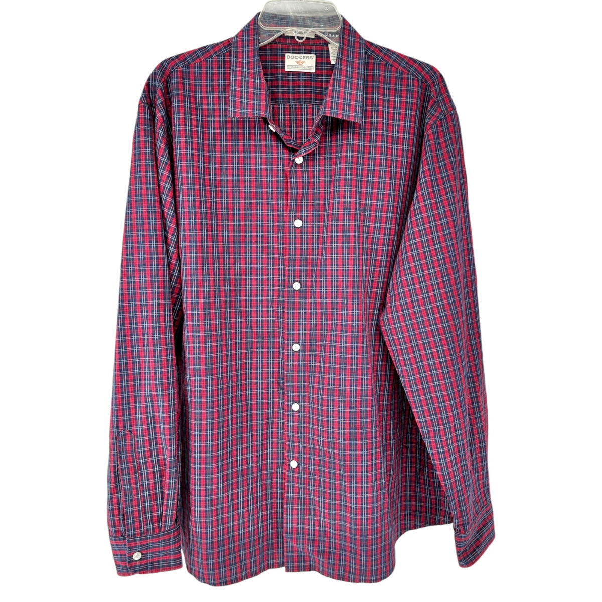 Dockers Mens XL Dress Shirt Classic Fit Stain Defender Plaid Button-Down