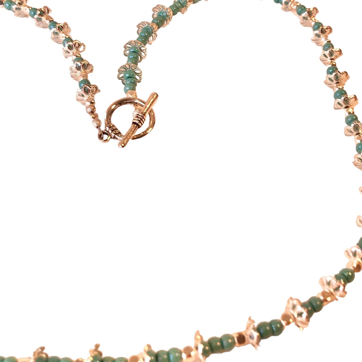 Handcrafted Bead Necklace Teal & Silver Beads Simple Classic Long Beautiful NEW