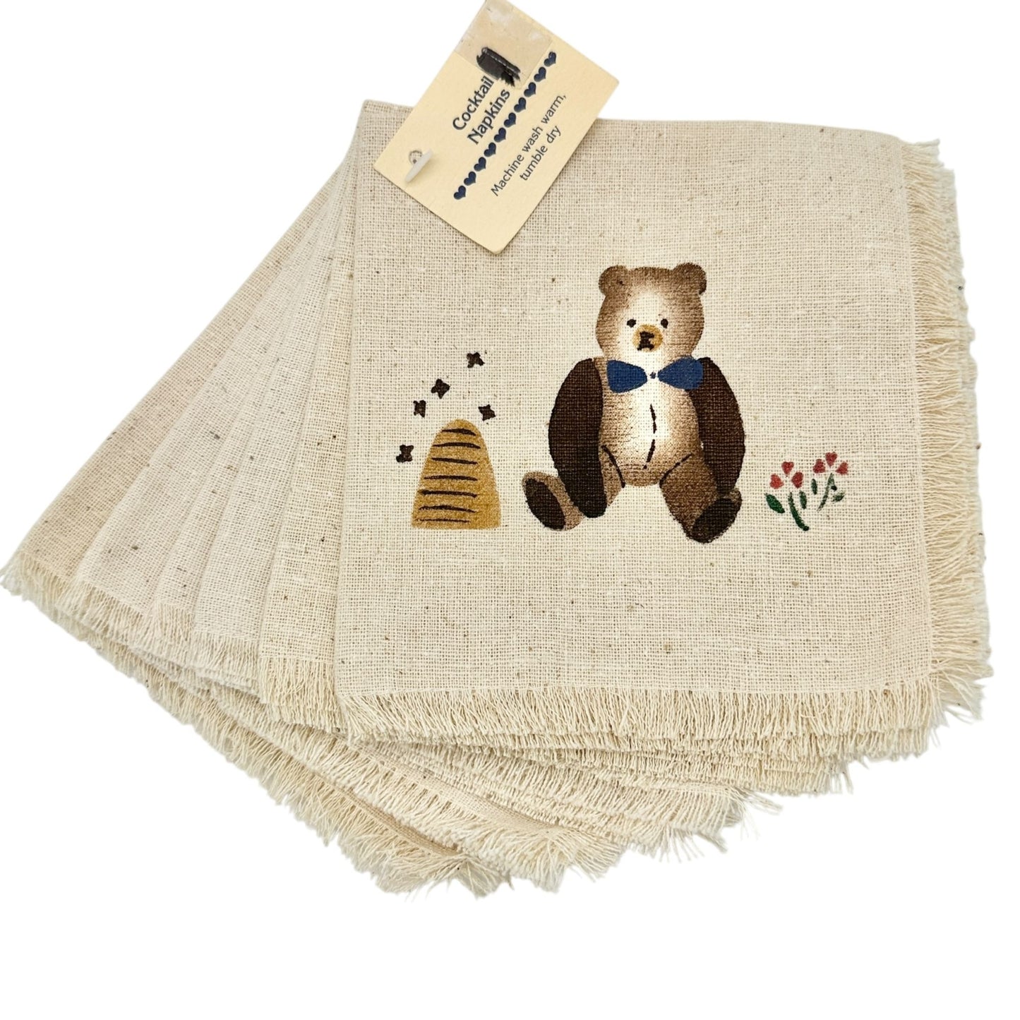 Handcrafted Alices Country Cottage Teddy Bear Cocktail Napkins Set Of 6 12 x 12