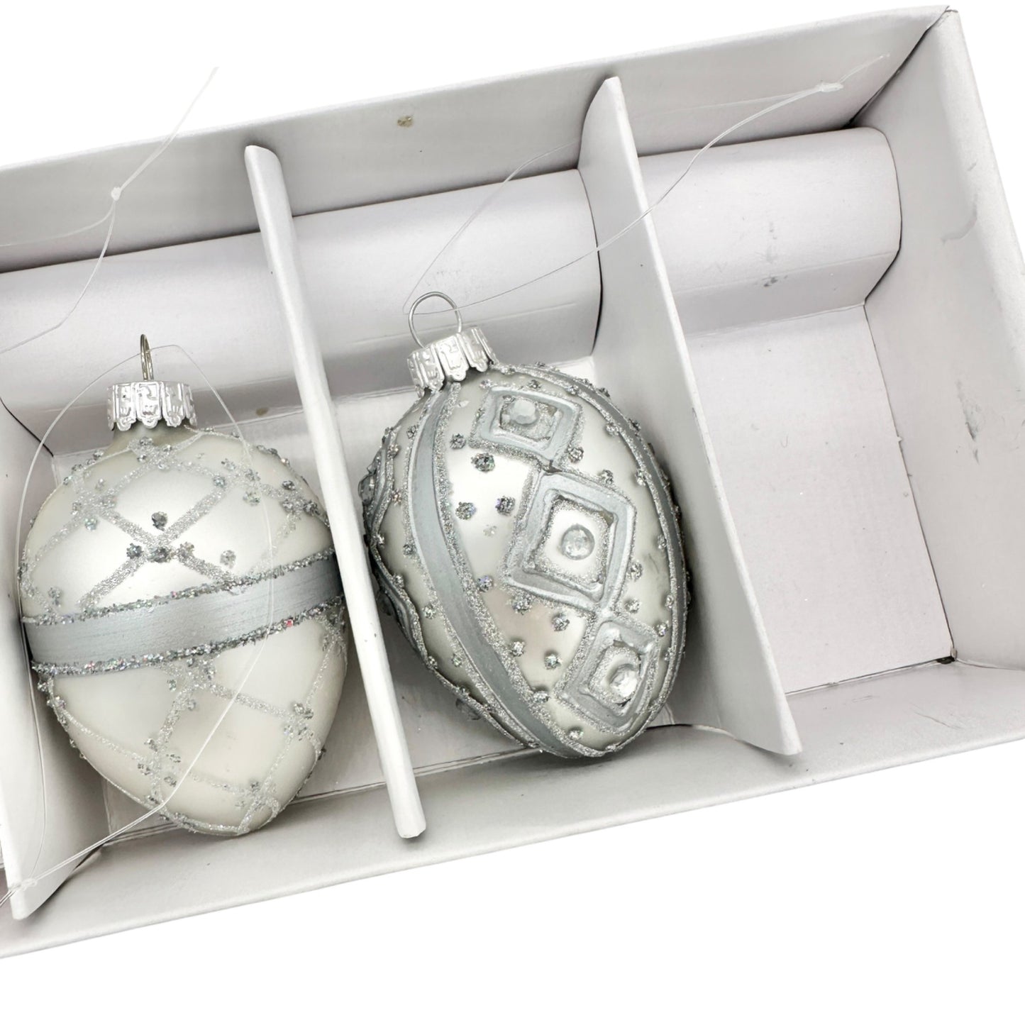 Elegant Red and Silver Glitter Glass Egg-Shaped Christmas Ornaments Set Of 5