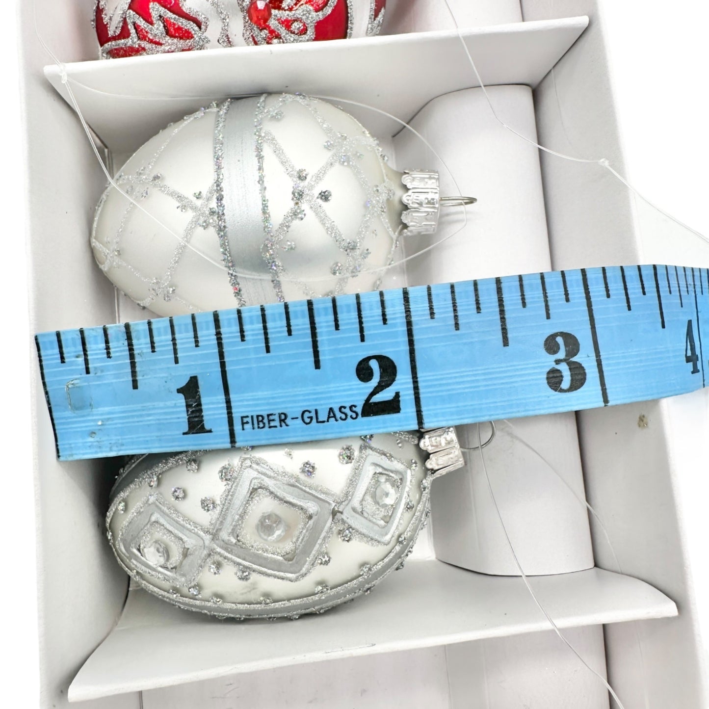 Elegant Red and Silver Glitter Glass Egg-Shaped Christmas Ornaments Set Of 5