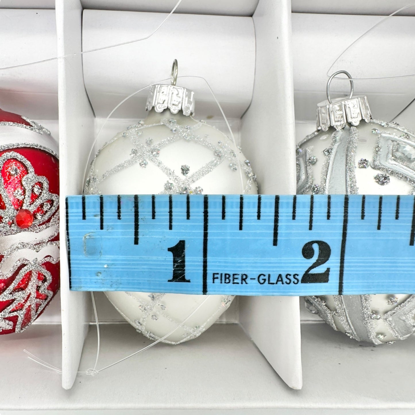 Elegant Red and Silver Glitter Glass Egg-Shaped Christmas Ornaments Set Of 5
