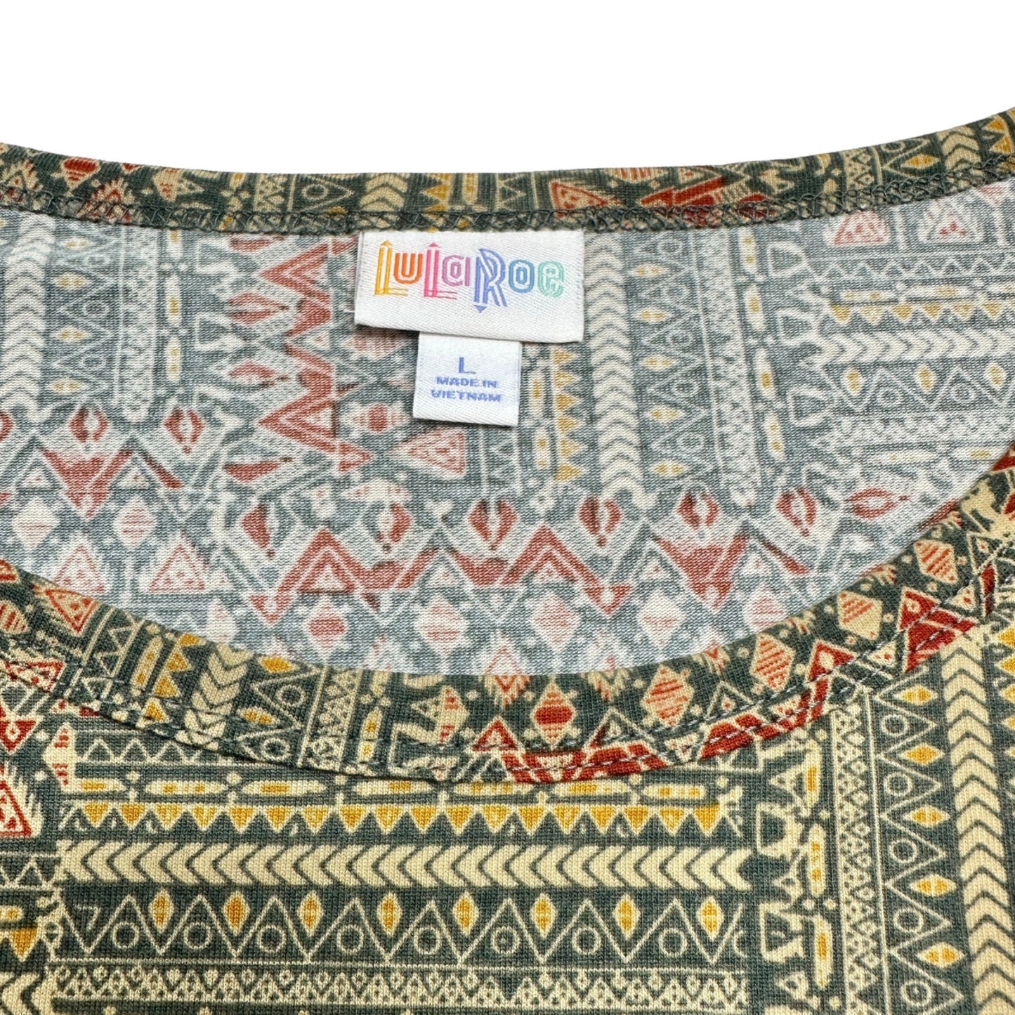 LuLaRoe Retired Julia Dress L Graphic Print Olive Green SS Form Fitting NWT