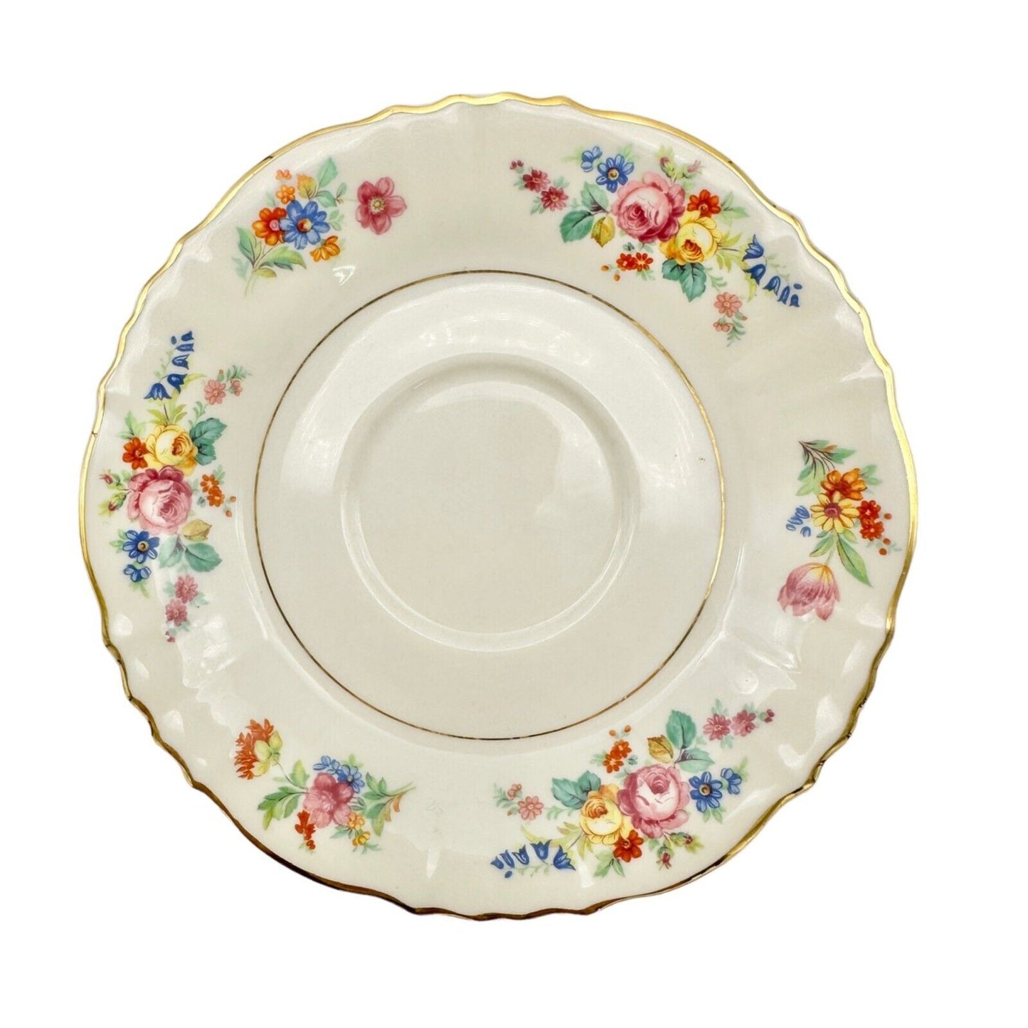 Federal Shape Syracuse China Cup and Saucer 6 inch Cream Flowers Gold Trim