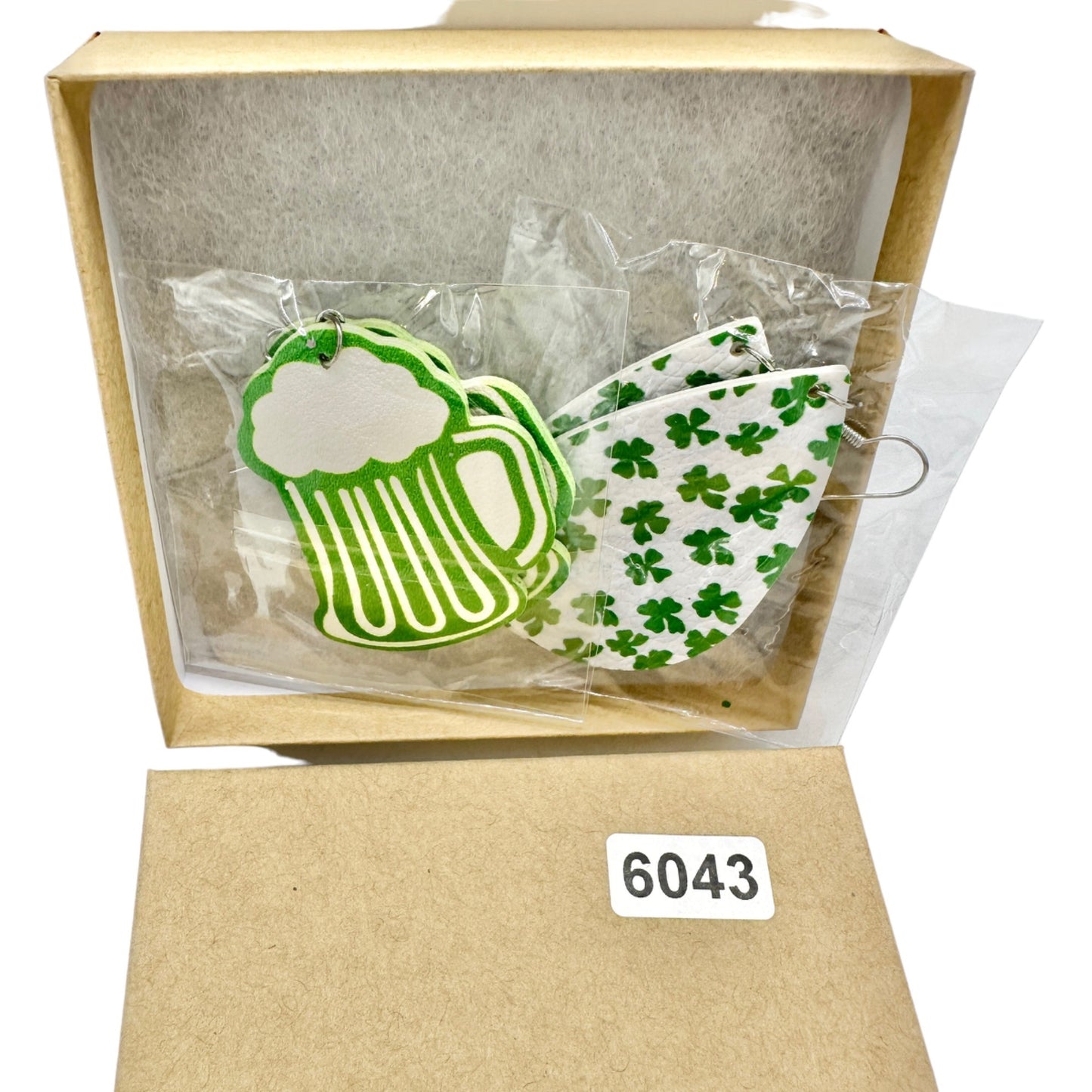 Two Pairs of St. Patrick's Day Earrings 1 Beer Mug 1 Teardrop Green White NEW