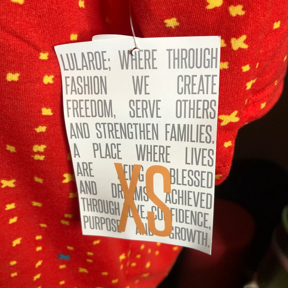 LuLaRoe RETIRED Irma Women's XS Red with Yellow Xs mid-length sleeves NWT