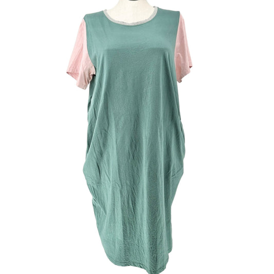 Roolee Nursing Dress Womens Size 3XL Green Pink SS Cotton Side Zippers Access