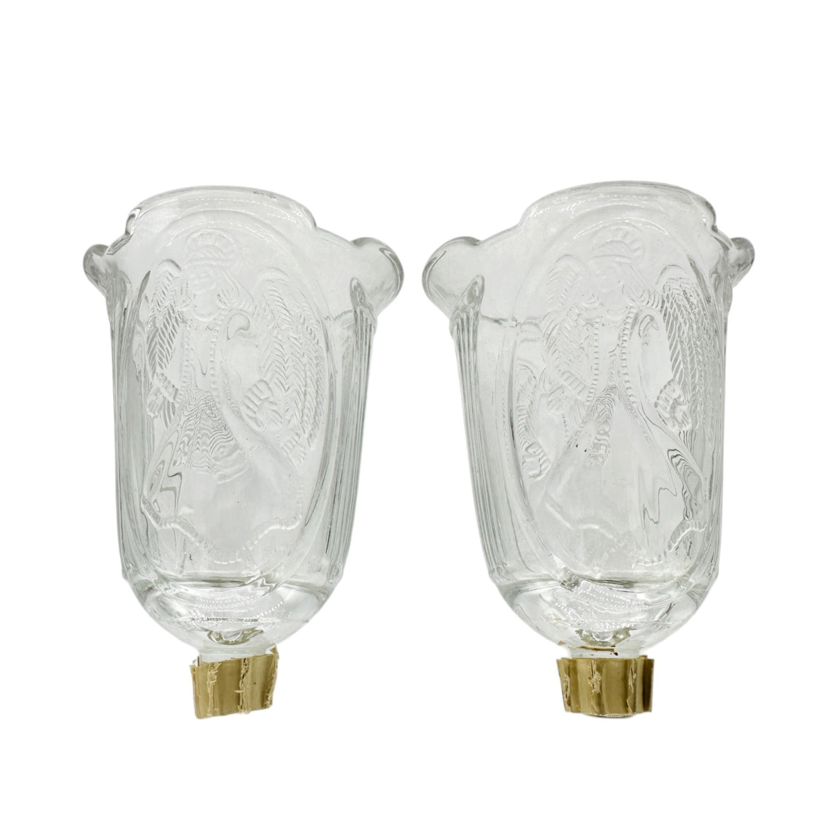 Pair Of Vintage Angel Embossed Glass Tulip Votive Holders For Candlesticks 5"H