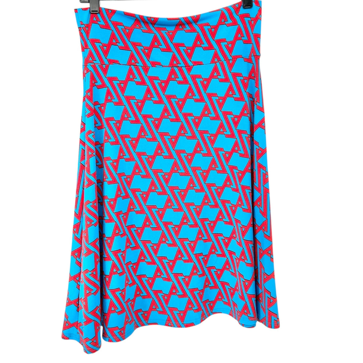LuLaRoe Azure Skirt Womens M Blue and Red Geometric Print Fun Sassy Comfortable