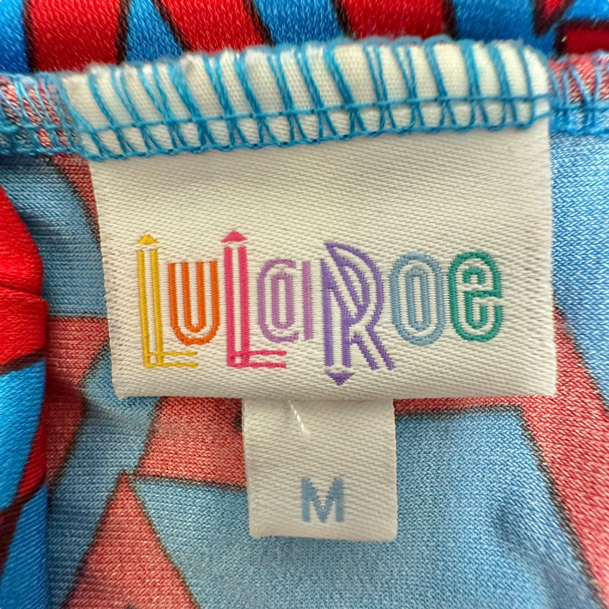 LuLaRoe Azure Skirt Womens M Blue and Red Geometric Print Fun Sassy Comfortable