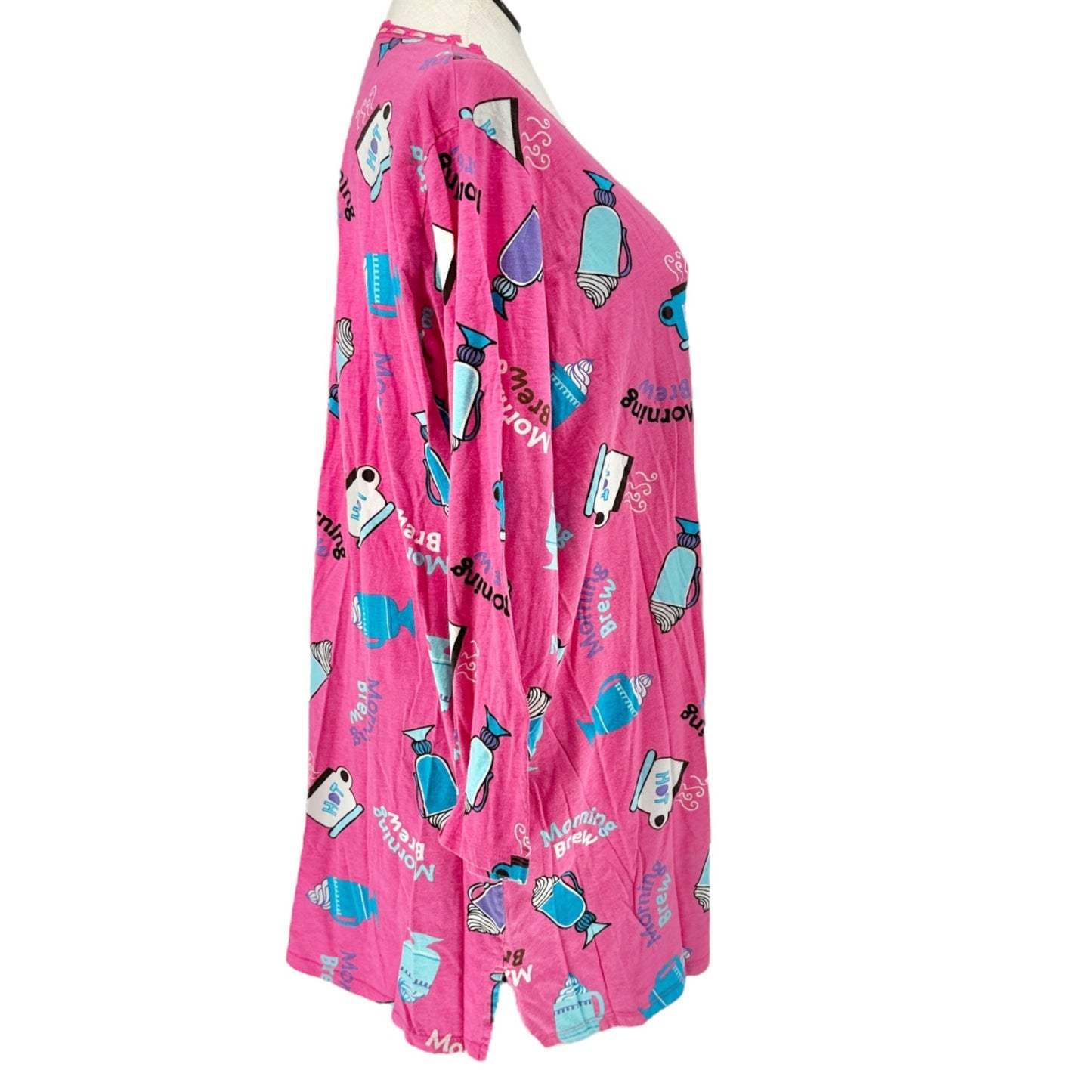 Simply Basic Sleepwear Nightshirt Womens 2X/3X Pink Morning Brew Themed Design