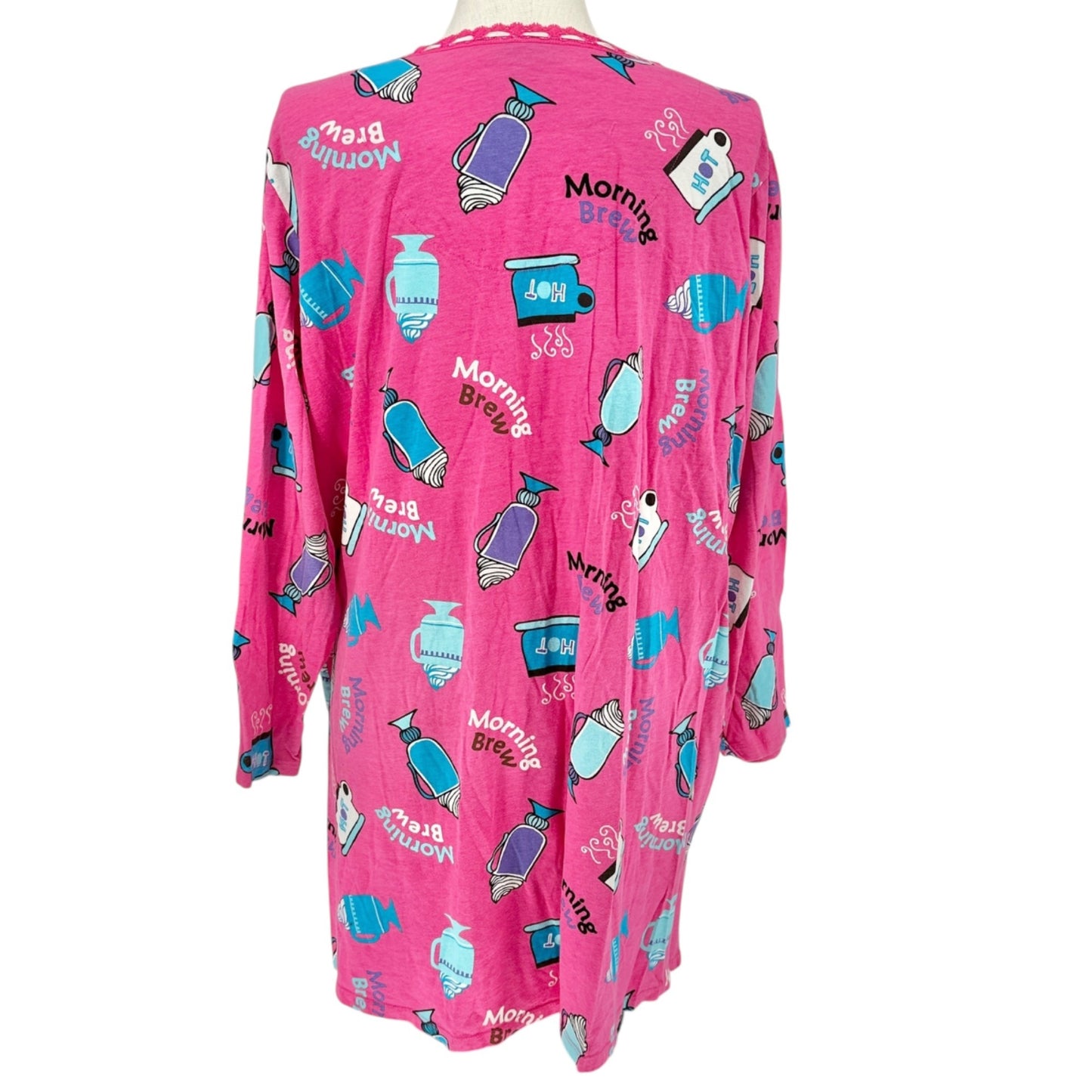 Simply Basic Sleepwear Nightshirt Womens 2X/3X Pink Morning Brew Themed Design