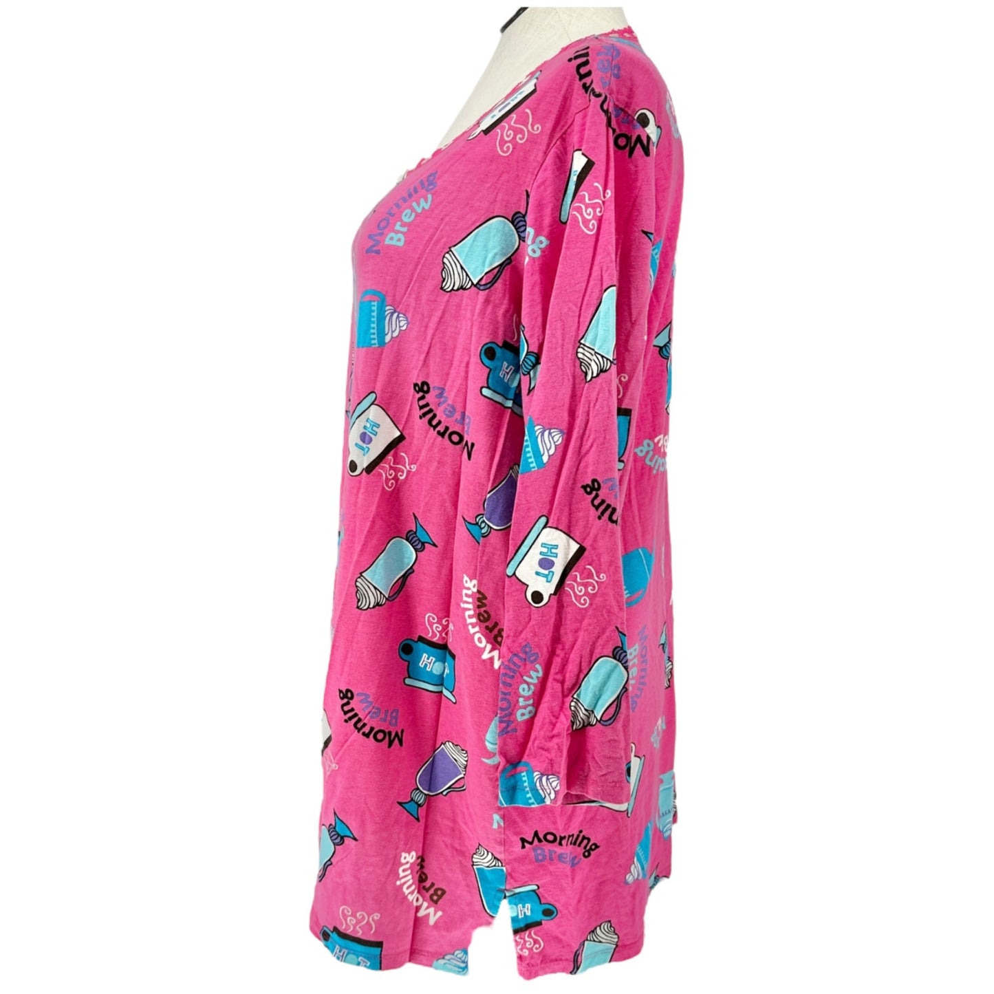 Simply Basic Sleepwear Nightshirt Womens 2X/3X Pink Morning Brew Themed Design