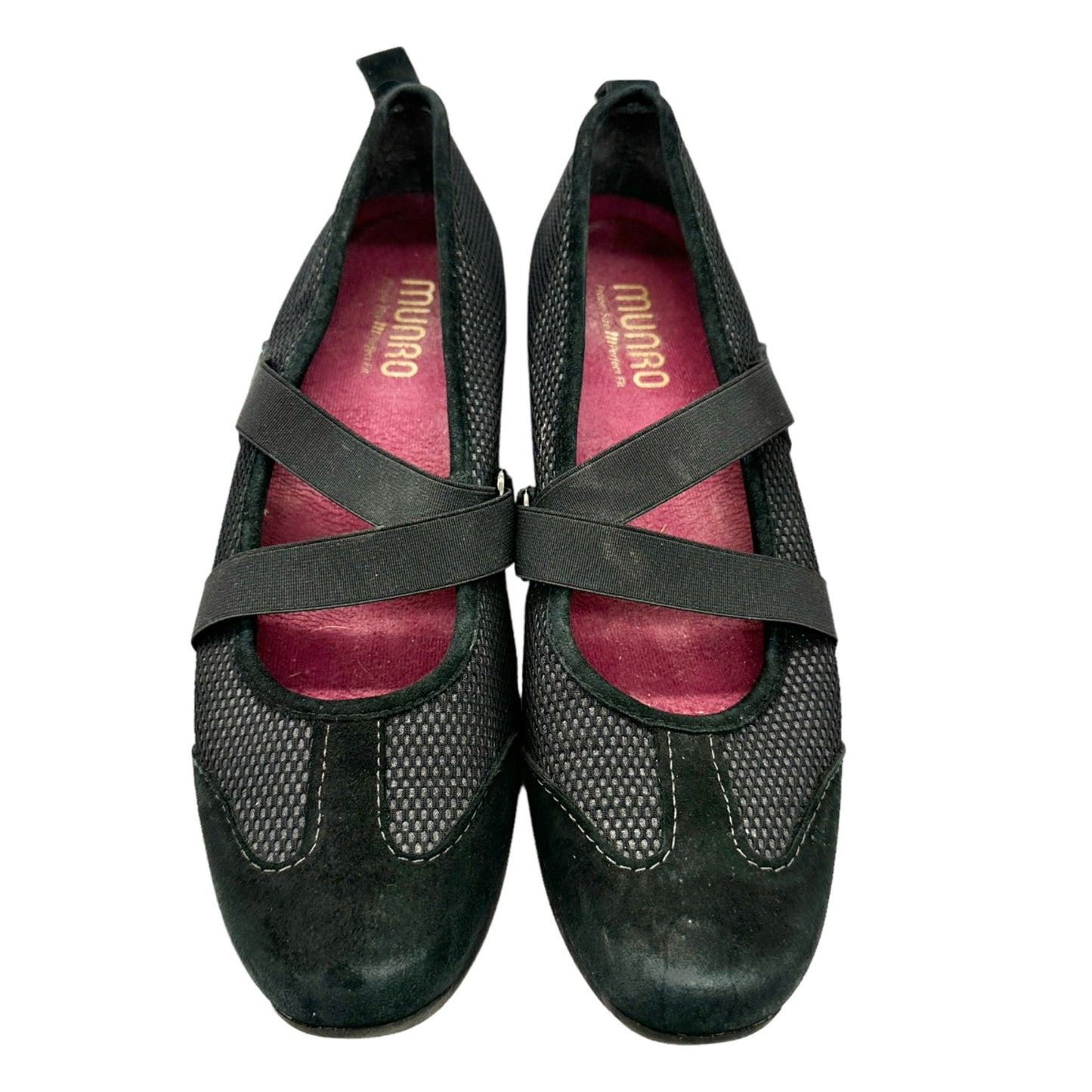 Munro American Zip Sport Shoes 8.5N Black Leather Mary Jane Slip On Walking