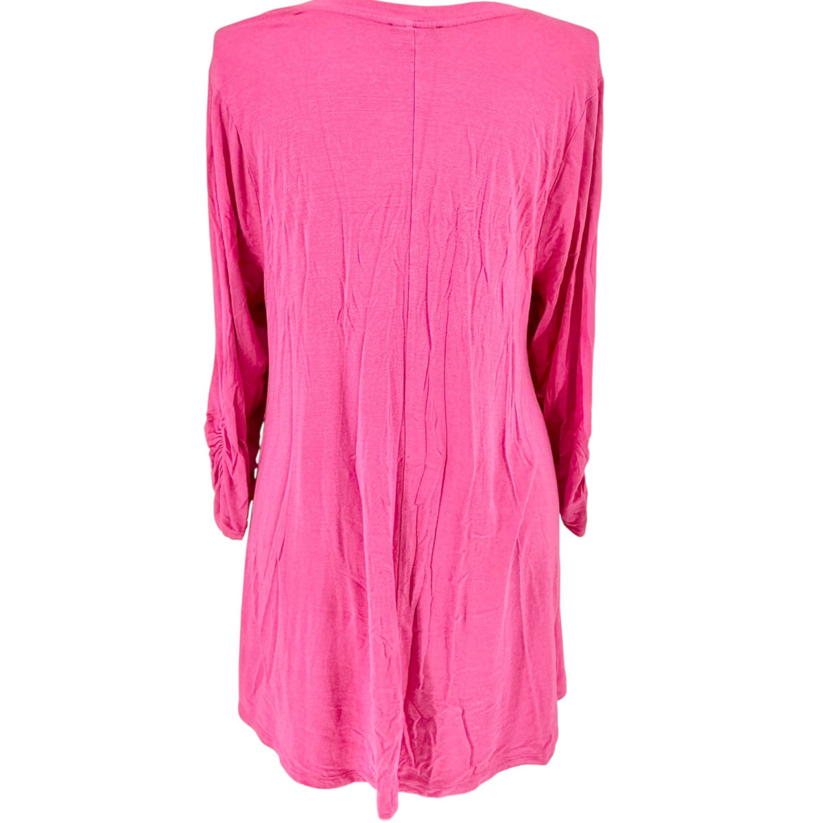 Lane Bryant Tunic Top Womens 18/20 Pink V-neck with Ruched Sleeves Rayon Blend