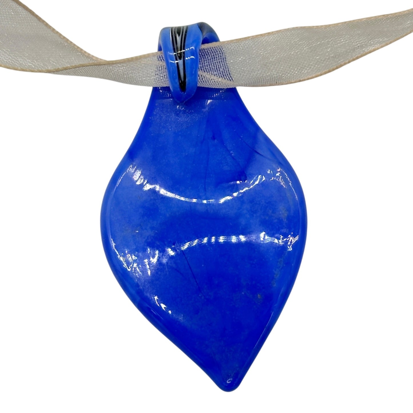 Handcrafted Fused Glass Necklace Earrings Set Blue Abstract Design Sheer Ribbon