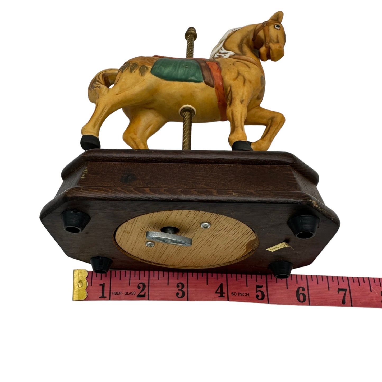Vintage Music Box Carousel Horse 8.5 x 6 Wooden Stand