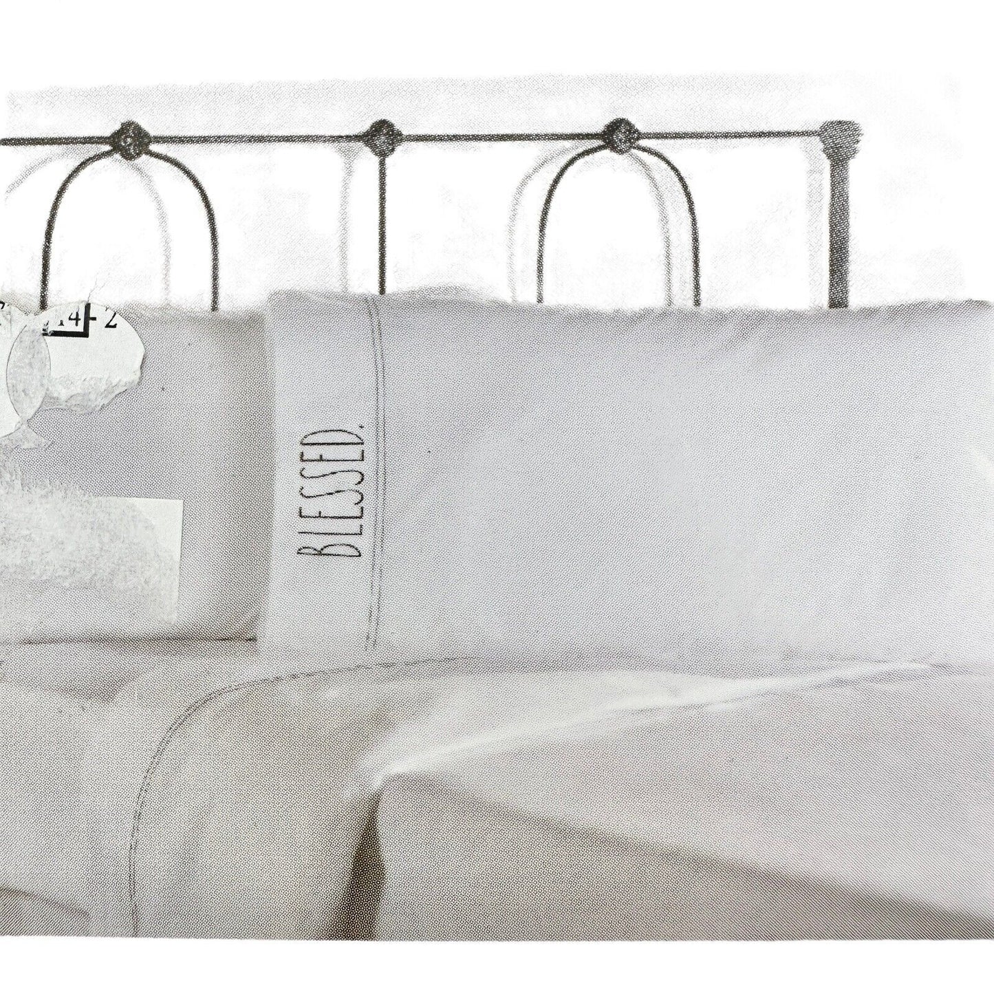 Rae Dunn by Enchante Two BLESSED Embroidered Pillowcases Standard Size 21x32 NWT