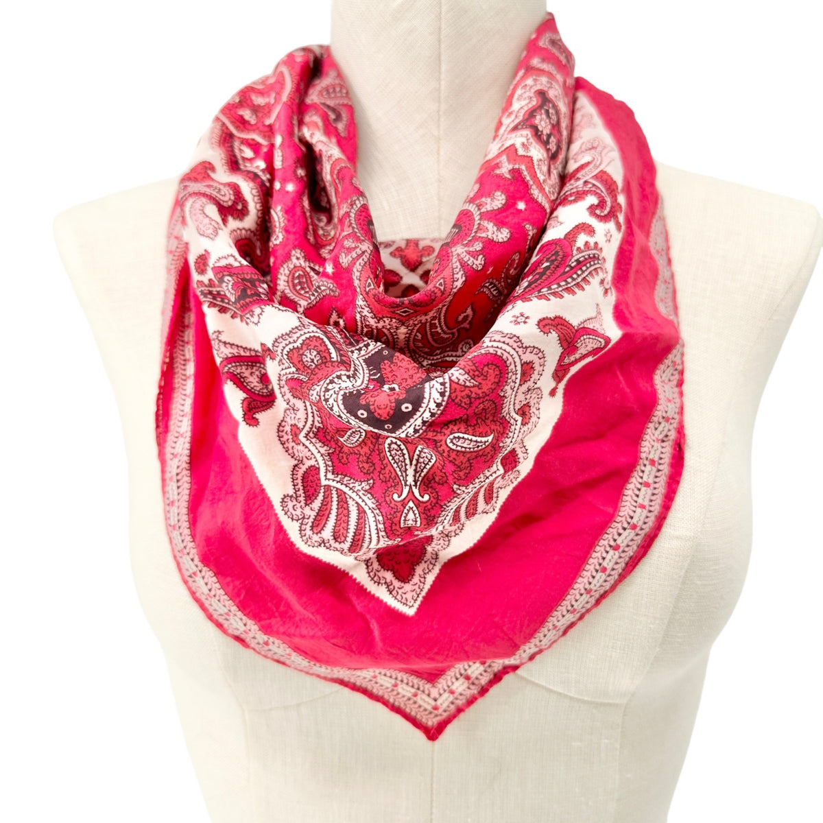 Scarf 25.5 inch Square Red White Paisley
