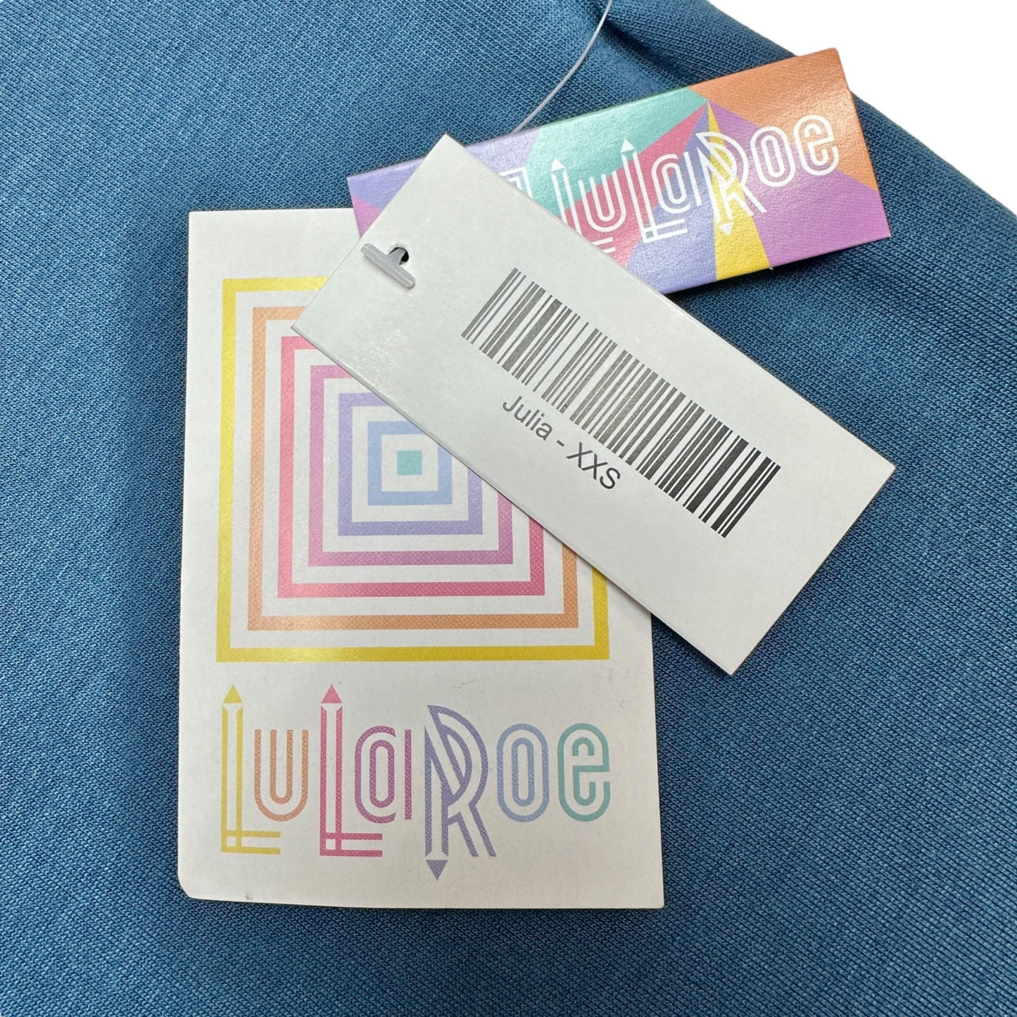 LuLaRoe Retired Julia Dress XXS Blue with Red Raglan SS Form Fitting NWT