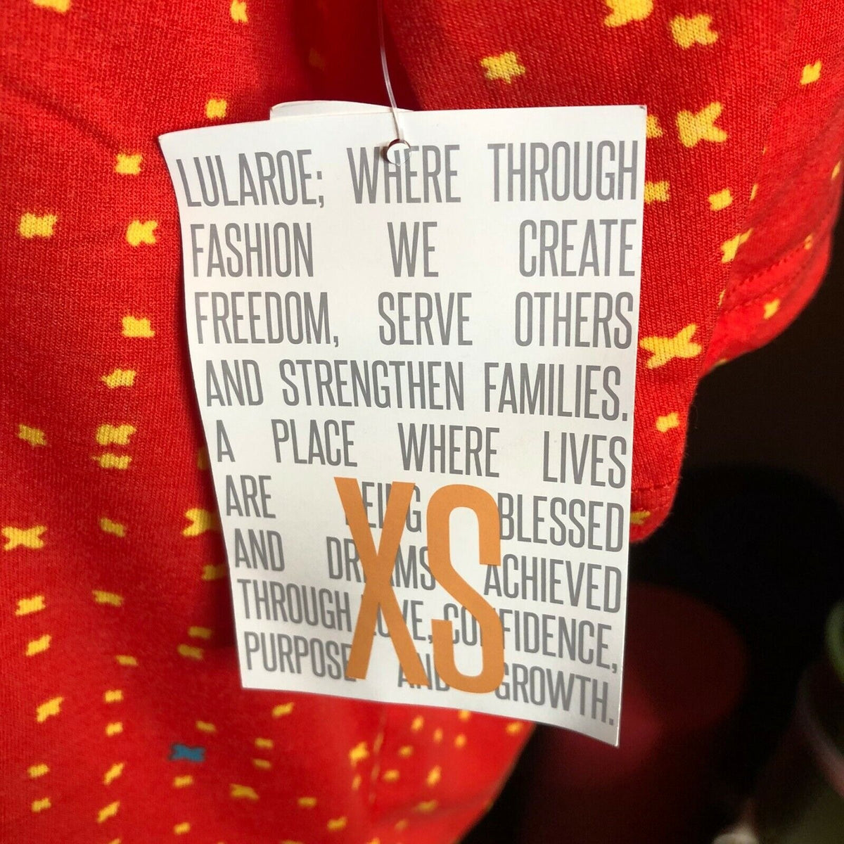 LuLaRoe RETIRED Irma Women's XS Red with Yellow Xs mid-length sleeves NWT