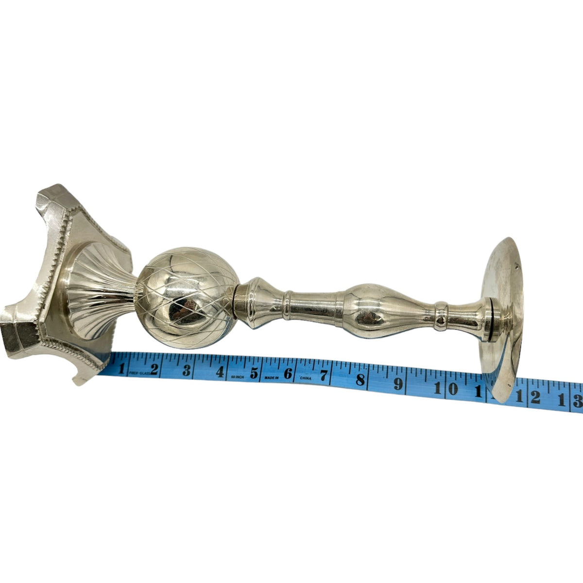 Elegant Silver Plated Candle Holder With Ornate Detailing And Fluted Base